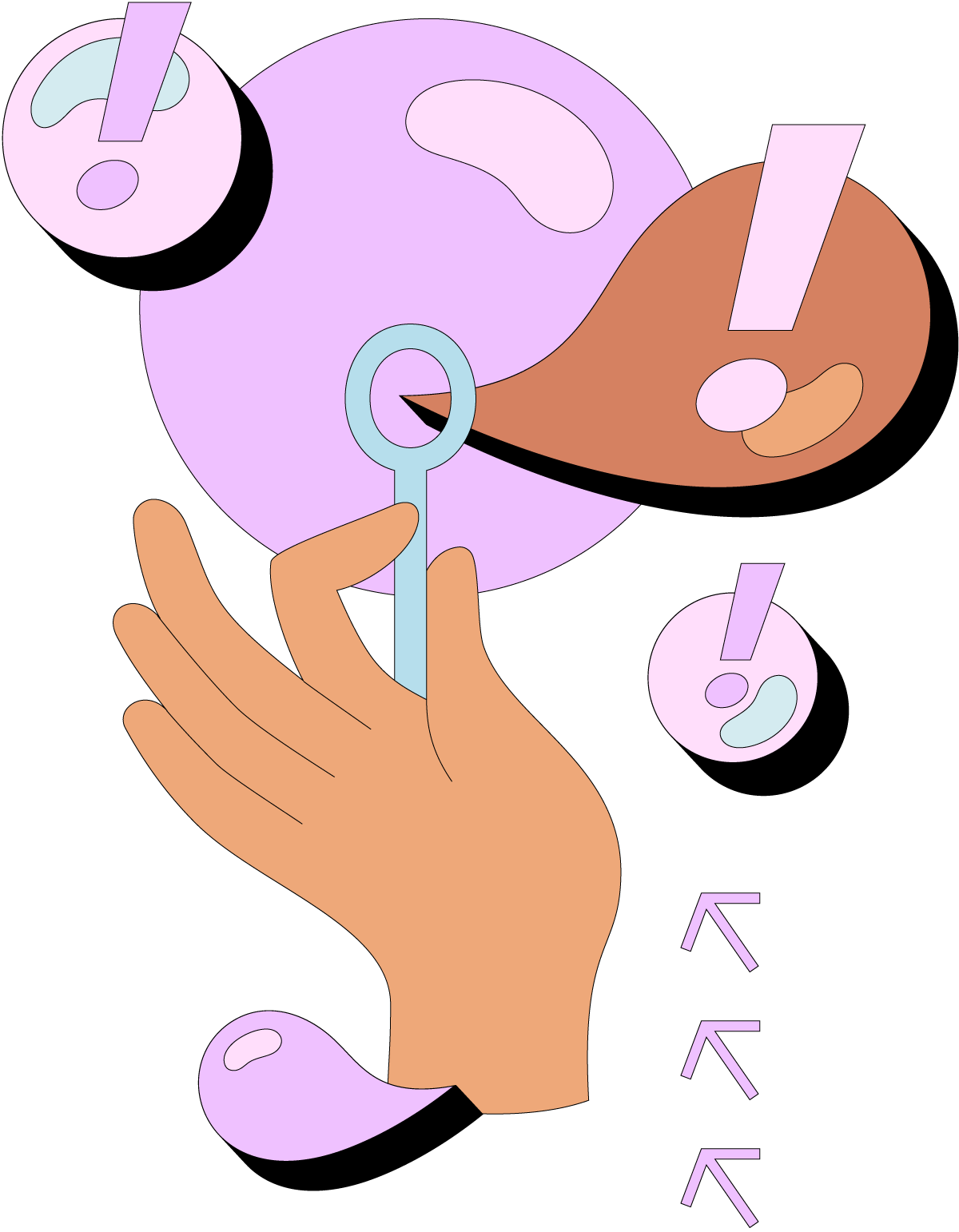 Cartoon graphic showing a hand holding up a bubble stick. The graphic also shows a couple of bubbles with exclamation marks in them. 