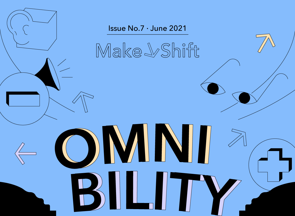 Abstract cartoon that displays an ear, a megaphone, arrows and a plus sign. The center of the image states the trend title: OMNIBILITY.
