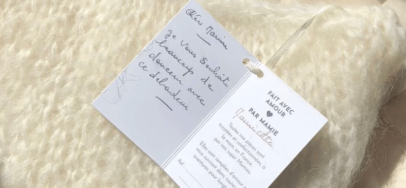 Handwritten note 'Fait avec amour par mamie'