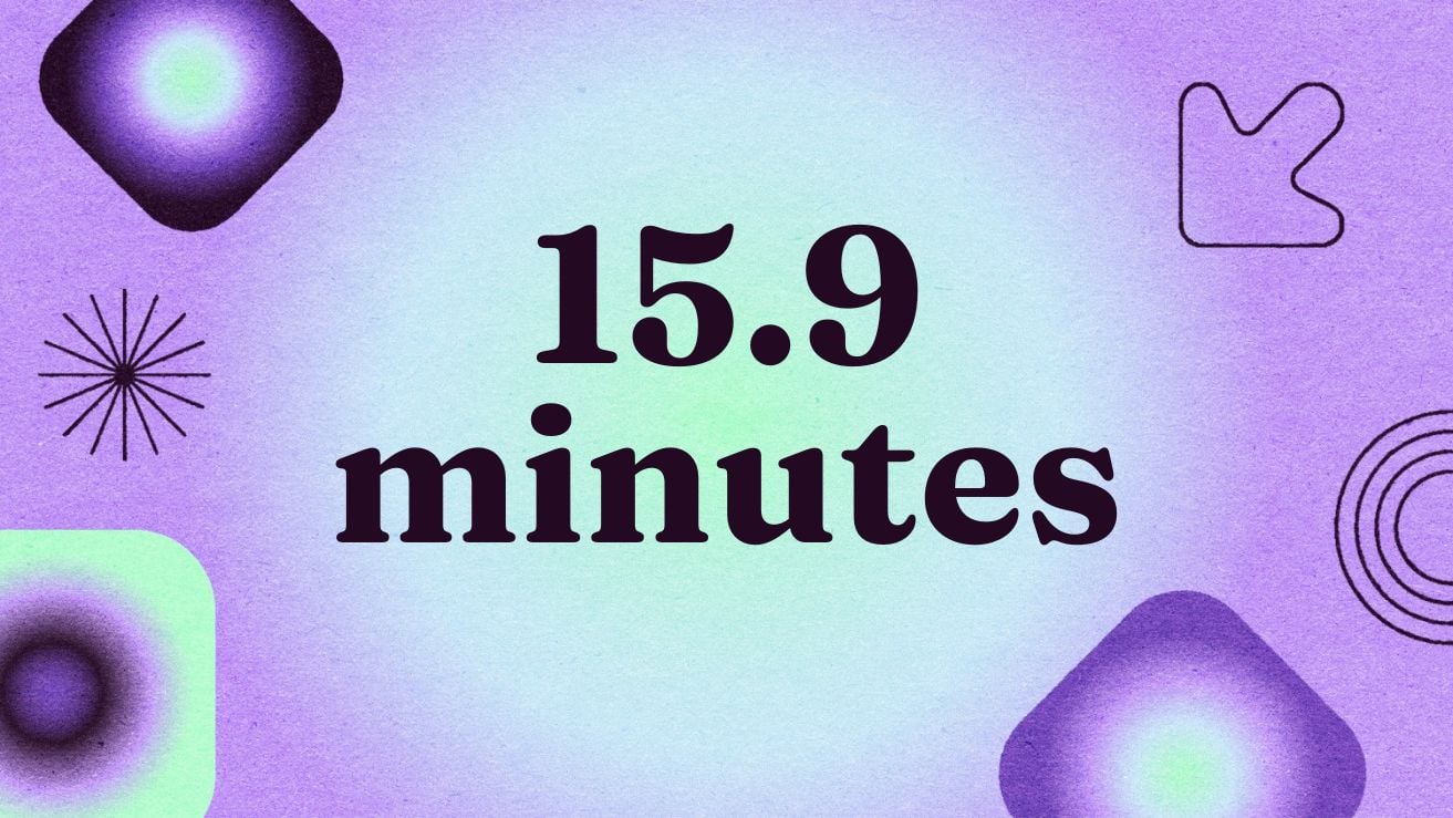 Graphic with the text '15.9 minutes' 