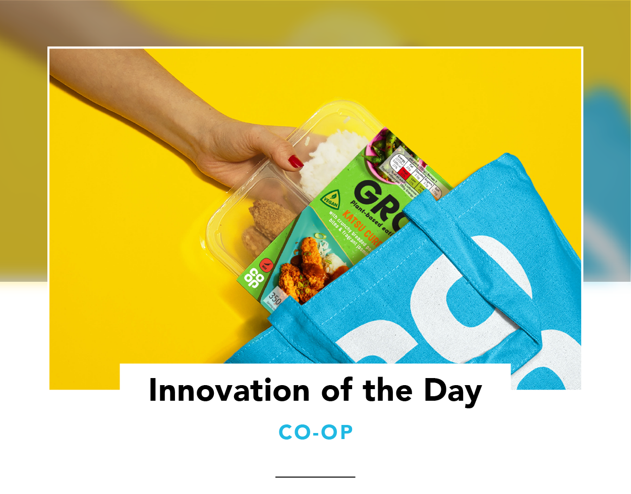 A hand pulling a GRO product out of a Co-op grocery bag