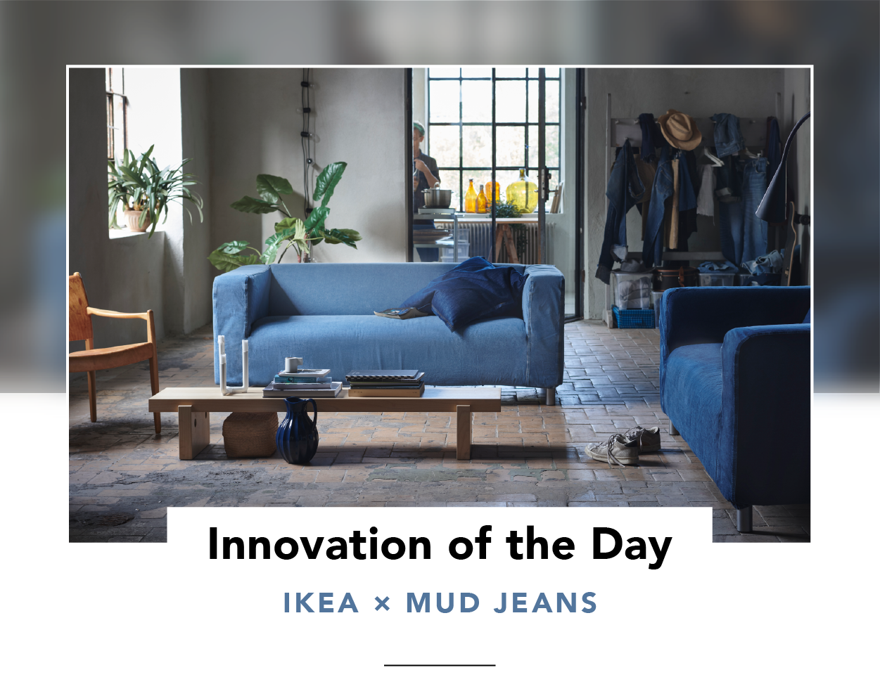 Two denim-covered KLIPPAN sofas in a living room