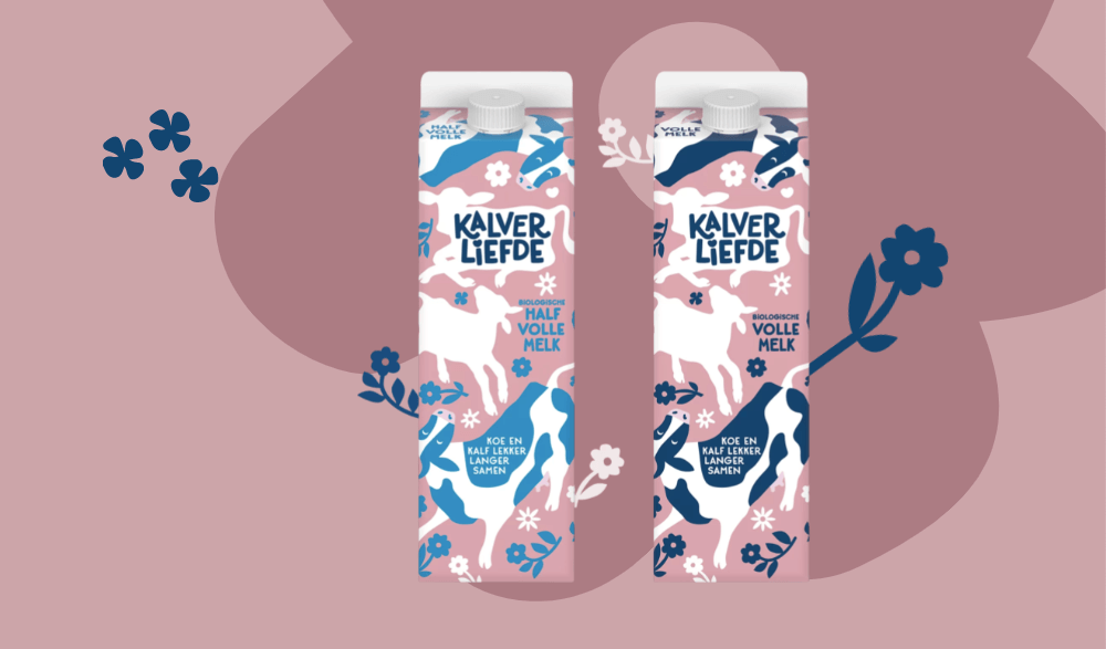 Two cartons of Kalverliefde's organic milk