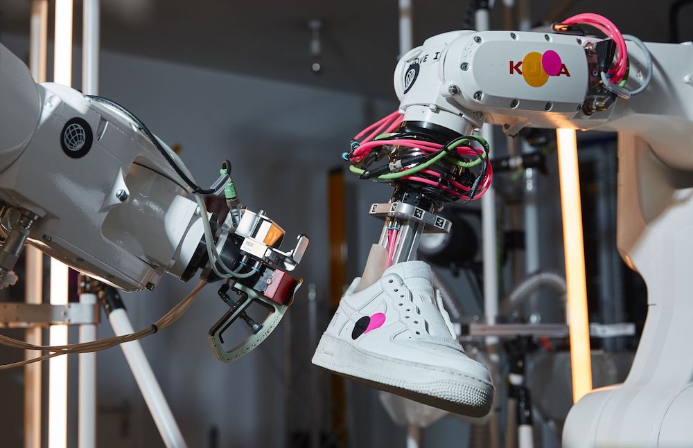 A robot handling a shoe