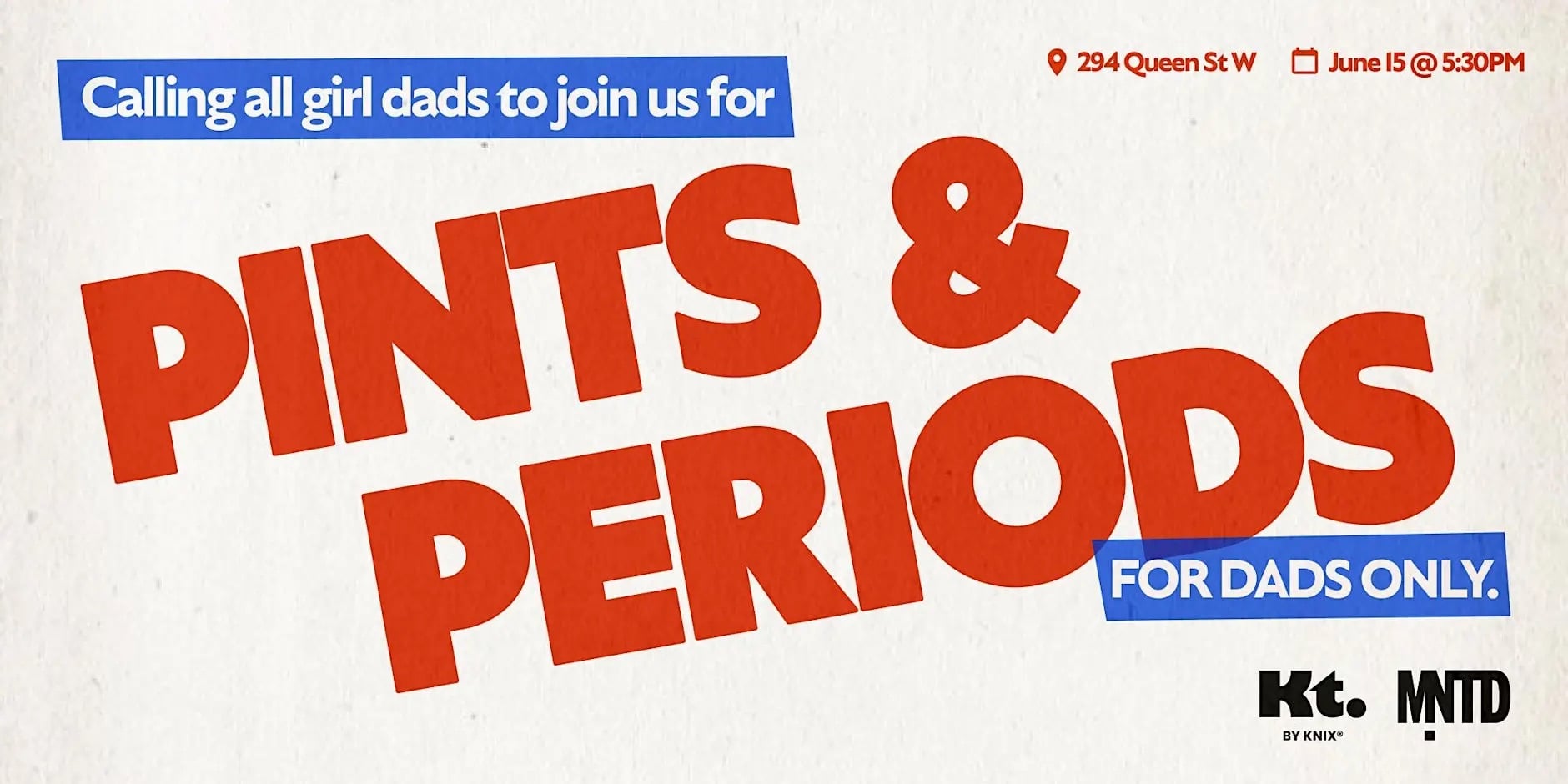 Cream textured poster with PINTS & PERIODS in large red letters. Smaller text reads 