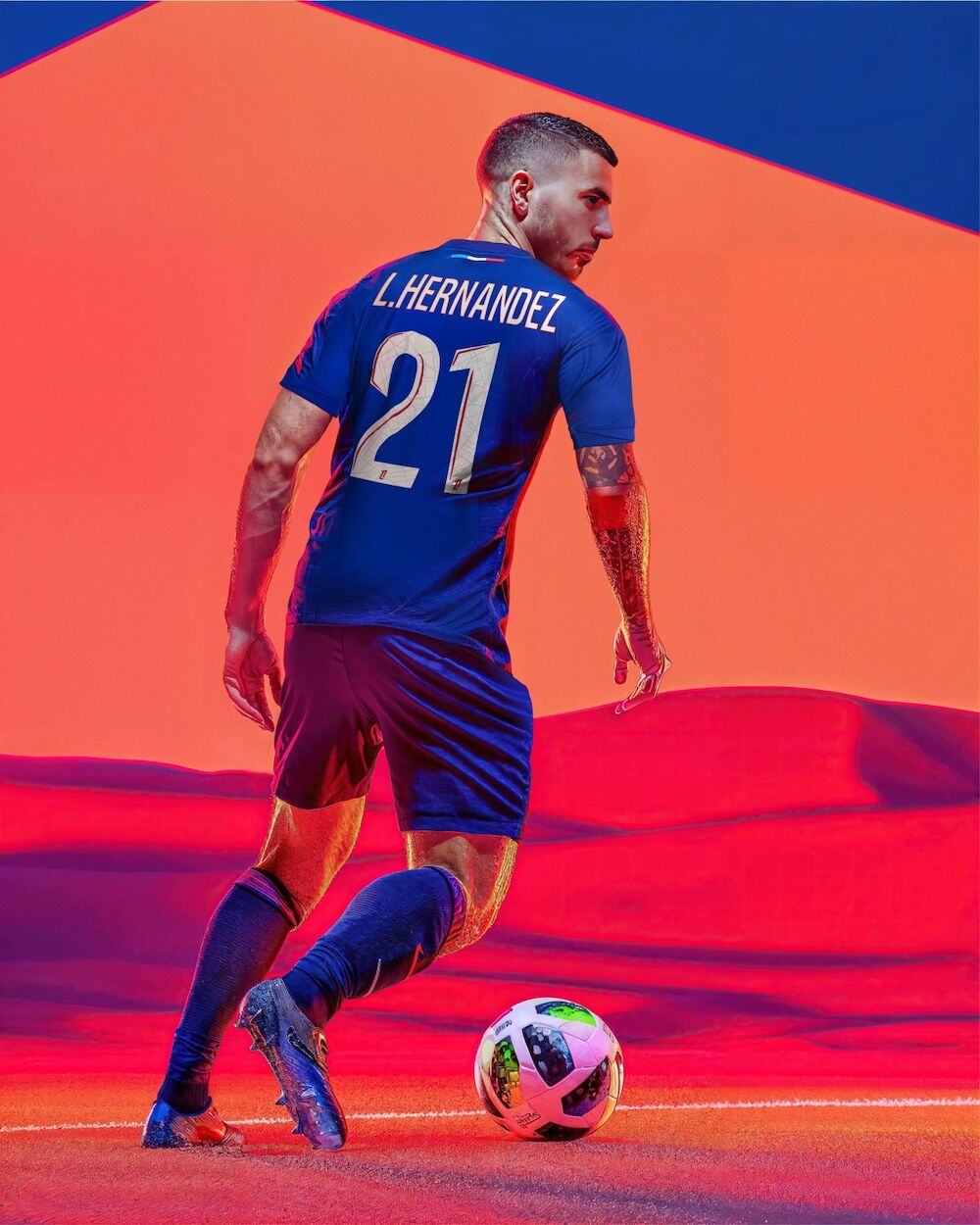 AI-generated, photo-realistic image of a PSG soccer player 