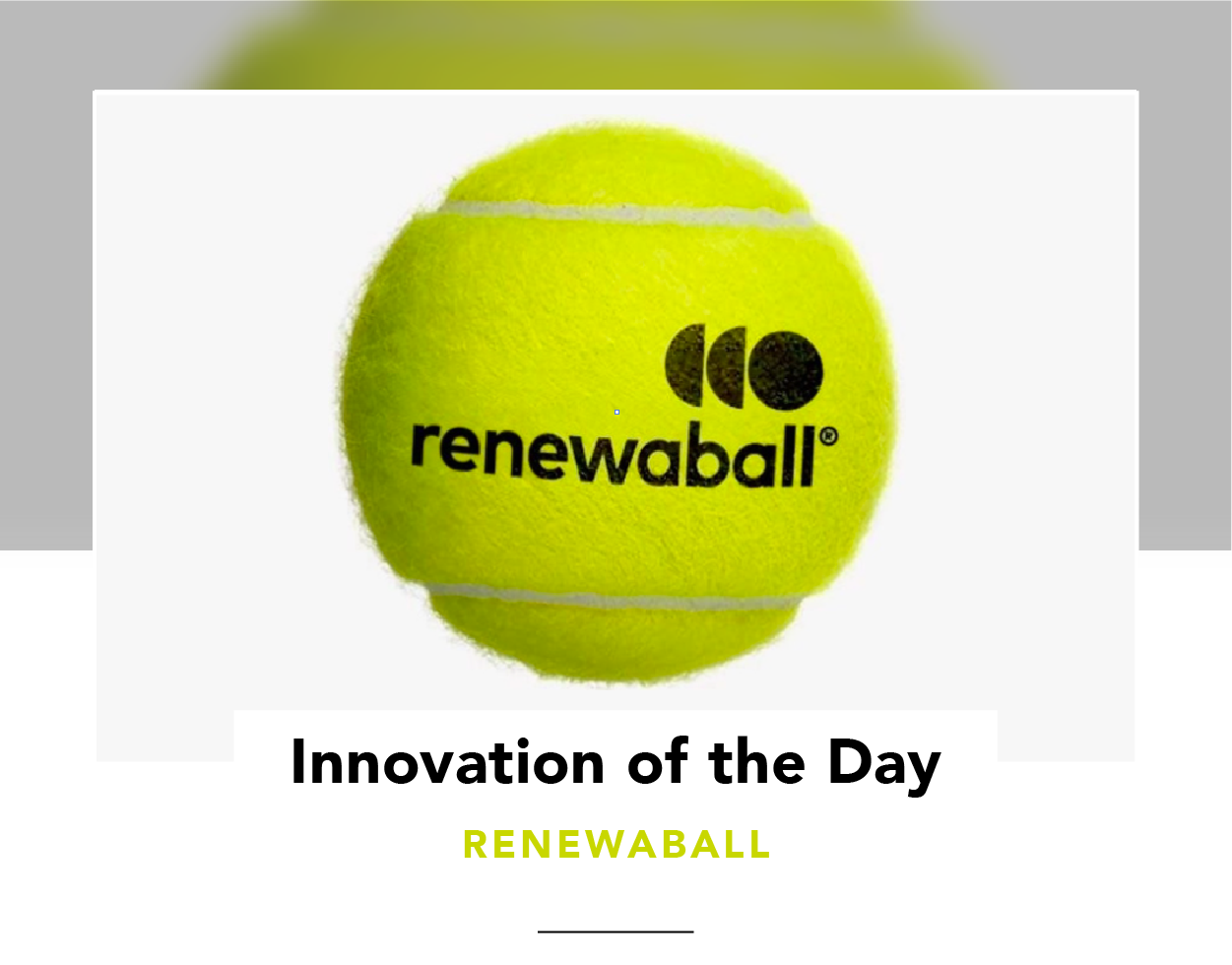 Close-up of a fluorescent yellow tennis ball with Renewaball's name and logo