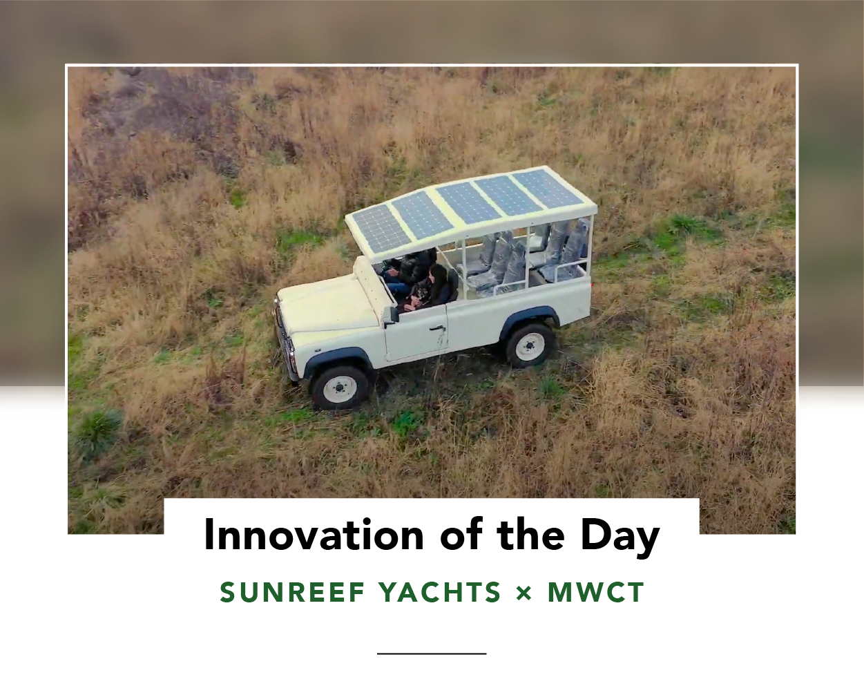 Electric safari vehicle by Sunreef Yachts, viewed from above and showing solar panels on roof