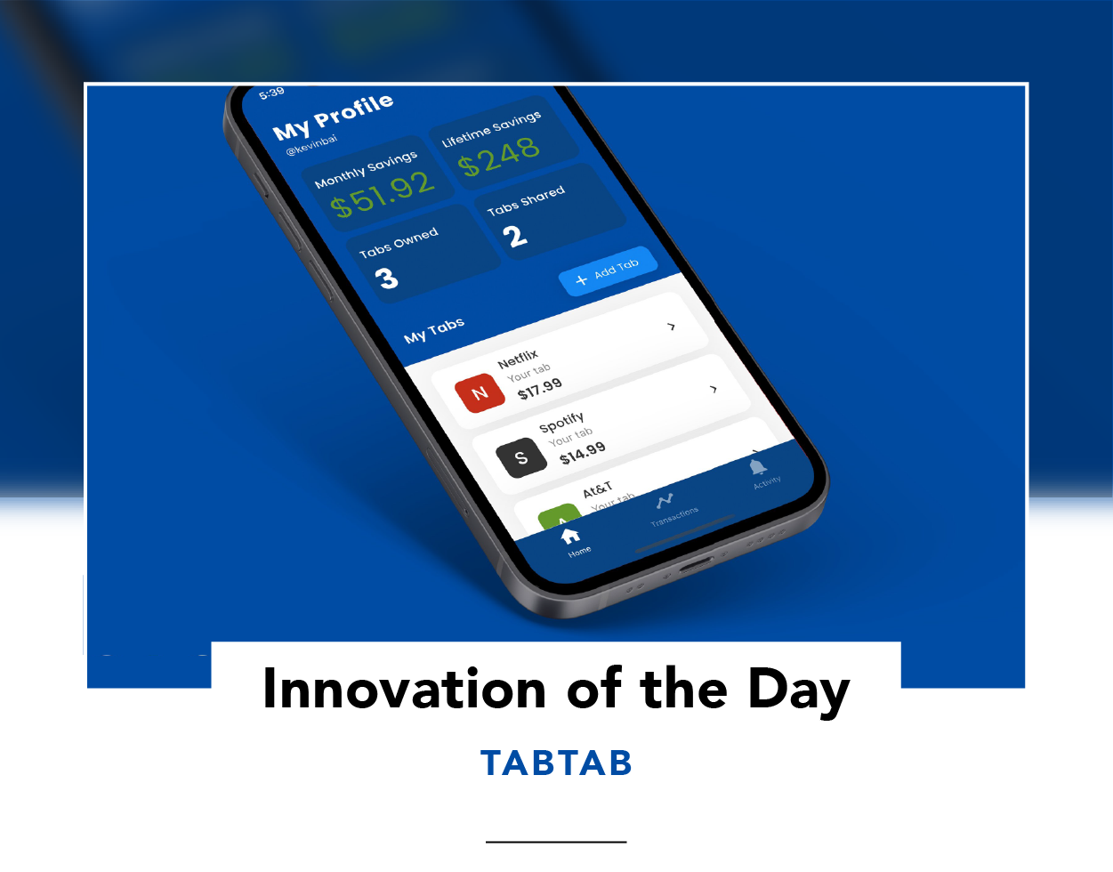 Phone showing TabTab app
